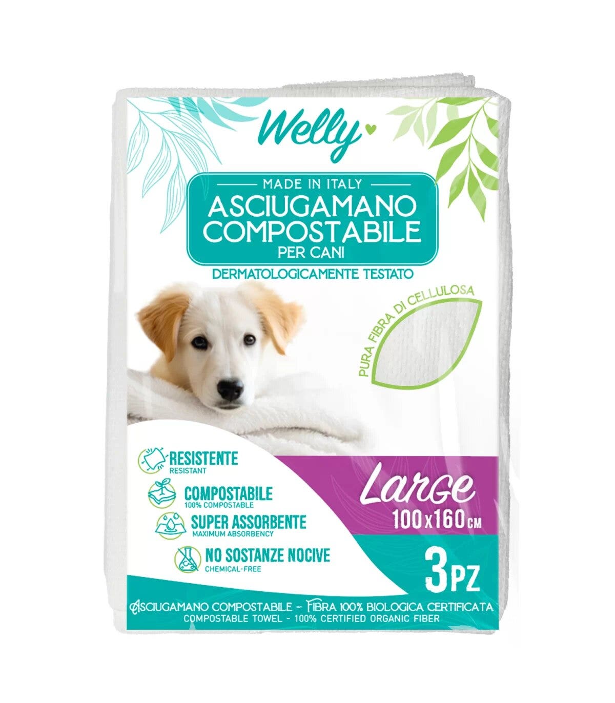 Welly asciugamano compostabile large 100x160 cm 3 pezzi