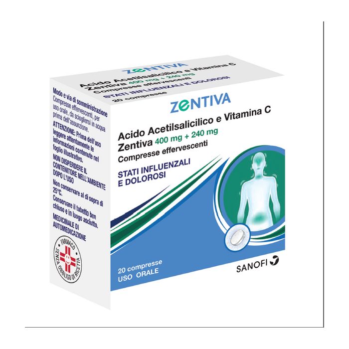 Acido acido acetilsalicilico e vitamina c (zentiva) 20 compresse effervescenti 400 mg + 240 mg