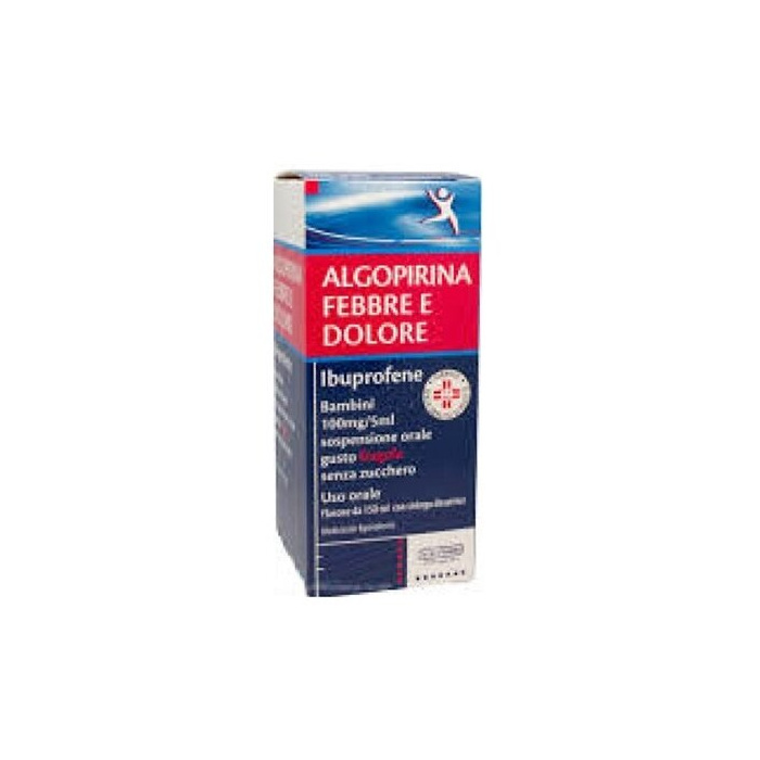 Algopirina 100 mg/5 ml febbre dolore fragola no zucchero sciroppo 150 ml