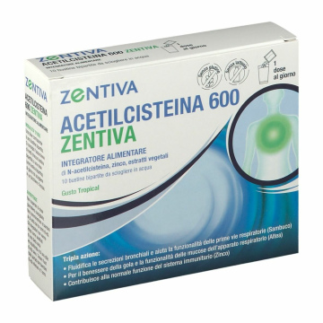 Acetilcisteina 600 zentiva 10 bustine bipartite gusto tropical