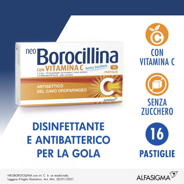 Neoborocillina con Vitamina C Senza Zucchero 16 pastiglie