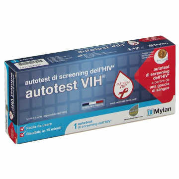 Autotest vih screening dell'hiv contiene 1 autotest + soluzione + bisturi + cerotto + garza + salvietta disinfettante