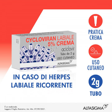 Cycloviran Labiale 5% Crema Dermatologica per Herpes Labiale 2g