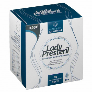 Lady Presteril Cotton Power Assorbenti Notte con ali Pocket 10 pezzi