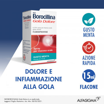 NeoBorocillina Gola Dolore Spray per Mucosa Orale gusto menta 15 ml