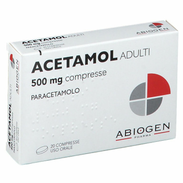 Acetamol Adulti 500 mg Paracetamolo Febbre e Dolori 20 compresse 