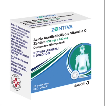 Acido acido acetilsalicilico e vitamina c (zentiva) 20 compresse effervescenti 400 mg + 240 mg