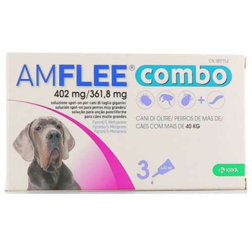 Amflee combo 402 mg/ 361,8 mg soluzione spot-on per cani di taglia gigante - 402 mg + 361,8 mg soluzione spot on per cani oltre 40 kg 3 pipette da 4,02 ml