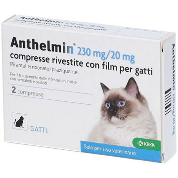 Anthelmin 230 mg/20 mg compresse rivestite con film per gatti - 230 mg + 20 mg compresse rivestite con film per gatti 2 compresse