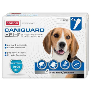 Caniguard duo - 134 mg + 1.200 mg soluzione spot on per cani  da 10 a 20 kg 4 pipette da 2,20 ml