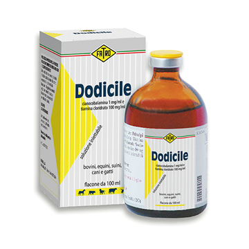 Dodicile - 1 mg/ml + 100 mg/ml soluzione iniettabile per bovini, equini, suini, cani, gatti 1 flacone da 100 ml