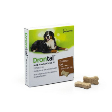 Drontal Plus Flavour XL 525 mg + 504 mg + 175 mg cani superiori a 35 kg  2 compresse