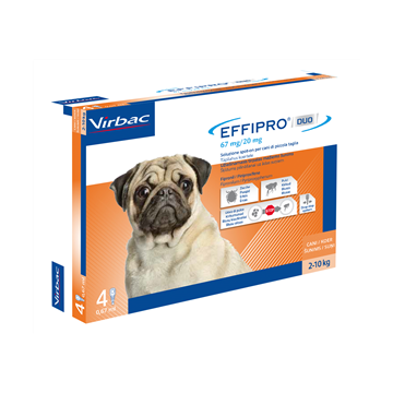 Effipro duo spot-on cani - 67 mg + 20 mg soluzione spot on per cani da 2 a 10 kg 4 pipette 0,67 ml