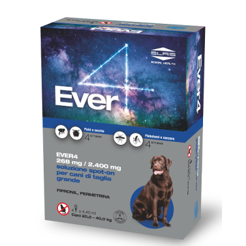 Ever 4 268 mg/2400 mg soluzione spot-on per cani di taglia grande - 268 mg/2.400 mg soluzione spot-on per cani di taglia molto piccola scatola con 4 pipette da 4,40 ml