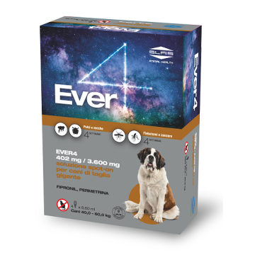 Ever 4 402 mg/3600 mg soluzione spot-on per cani di taglia gigante - 402 mg/3.600 mg soluzione spot-on per cani di taglia molto piccola scatola con 4 pipette da 6,60 ml