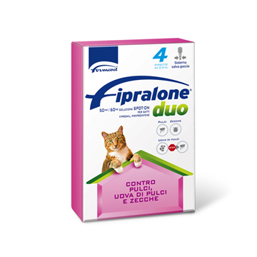 Fipralone duo 50 mg/60 mg soluzione spot-on per gatti - 50 mg + 60 mg soluzione spot on per gatti da 1 a 6 kg 4 pipette da 0,5 ml