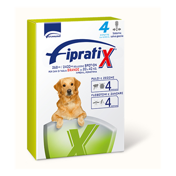 Fipratix 268 mg/2400 mg soluzione spot-on per cani di taglia grande - 268 mg + 2.400 mg soluzione spot on per cani da 20 a 40 kg 4 pipette da 4,40 ml