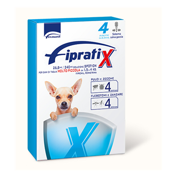 Fipratix 26,8 mg/240 mg soluzione spot-on per cani di taglia molto piccola - 26,8 mg + 240 mg soluzione spot on per cani da 1,5 a 4 kg 4 pipette da 0,44 ml