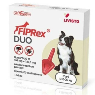 Fiprex duo m soluzione spot-on per cani 10-20 kg - 134 mg + 120,6 mg soluzione spot on per cani da 10 a 20 kg 1 pipetta da 1,34 ml