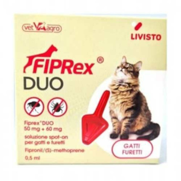 Fiprex duo soluzione spot-on per gatti e furetti - 50 mg + 60 mg soluzione spot on per gatti e furetti 1 pipetta da 0,5 ml