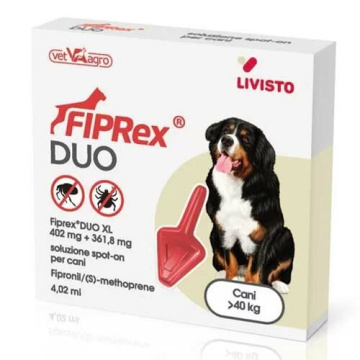 Fiprex duo xl soluzione spot-on per cani di peso superiore a 40 kg - 402 mg + 361,8 mg soluzione spot on per cani di peso superiore a 40 kg 1 pipetta da 4,02 ml