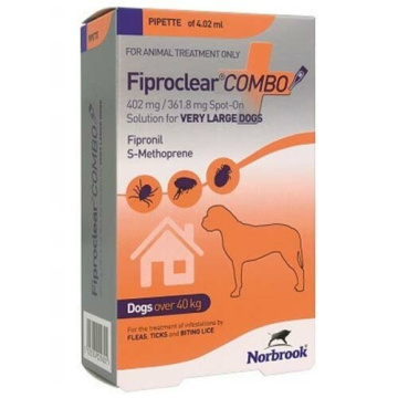 Fiproclear combo 402 mg/361,8 mg soluzione spot-on per cani di taglia molto grande - 402 mg + 361,8 mg soluzione spot on per cani > 40 kg 3 pipette da 4,02 ml