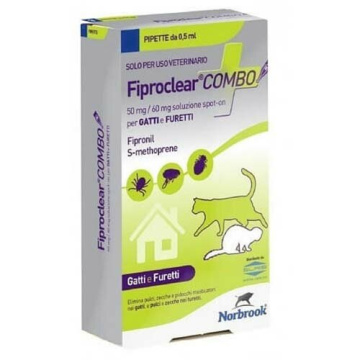 Fiproclear combo 50 mg/60 mg soluzione spot-on per gatti e furetti - 50 mg + 60 mg soluzione spot on per gatti e furetti 1 pipetta da 0,5 ml