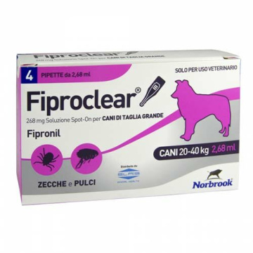 Fiproclear soluzione spot-on (cani) - 268 mg soluzione spot on per cani da 20 a 40 kg 4 pipette da 2,68 ml