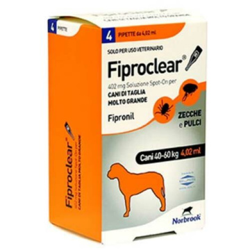 Fiproclear soluzione spot-on (cani) - 402 mg soluzione spot on per cani da 40 a 60 kg 4 pipette da 4,02 ml