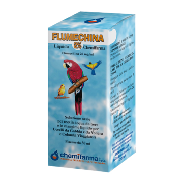 Flumechina 2% liquida pagnini - 20 mg/ml soluzione orale per uso in acqua da bere o in mangime liquido per uccelli da gabbia, da voliera, colombi viaggiatori 1 flacone da 30 ml