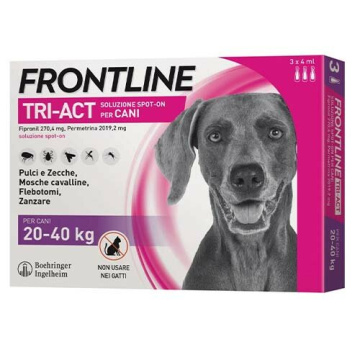 Frontline tri-act soluzione spot-on per cani di 20-40 kg - 270,4 mg + 2.019,2 mg soluzione spot on per cani di 20-40 kg 3 pipette da 4 ml