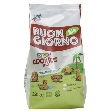 Fsc buongiornobio biscotti zoo party riso+ bio vegan senza latte con olio di girasole senza olio di palma 350 g