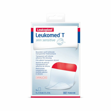 Leukomed t skin sensitive medicazione post-operatoria trasparente con massa adesiva in silicone 7,2x5 cm 5 pezzi