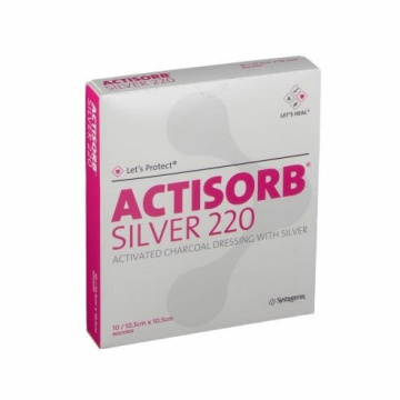Medicazione in carbone attivo con argento actisorb silver 220 misura 10,5x10,5 10 pezzi