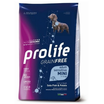 Prolife grain free adult sensitive sole fish & potato cibo secco per cani taglia piccola sacco 600g