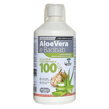 Puro aloe vera succo e polpa 100% + baobab 1 litro