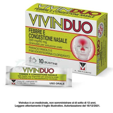 VivinDuo Febbre e Congestione Nasale 500 mg Paracetamolo/60 mg Pseudoefedrina Cloridrato 10 Bustine
