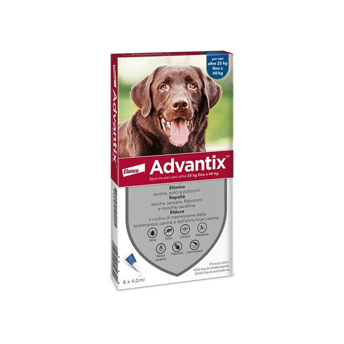 Advantix 400 mg + 2.000 mg spot on cani da 25 a 40 kg 6 pipette