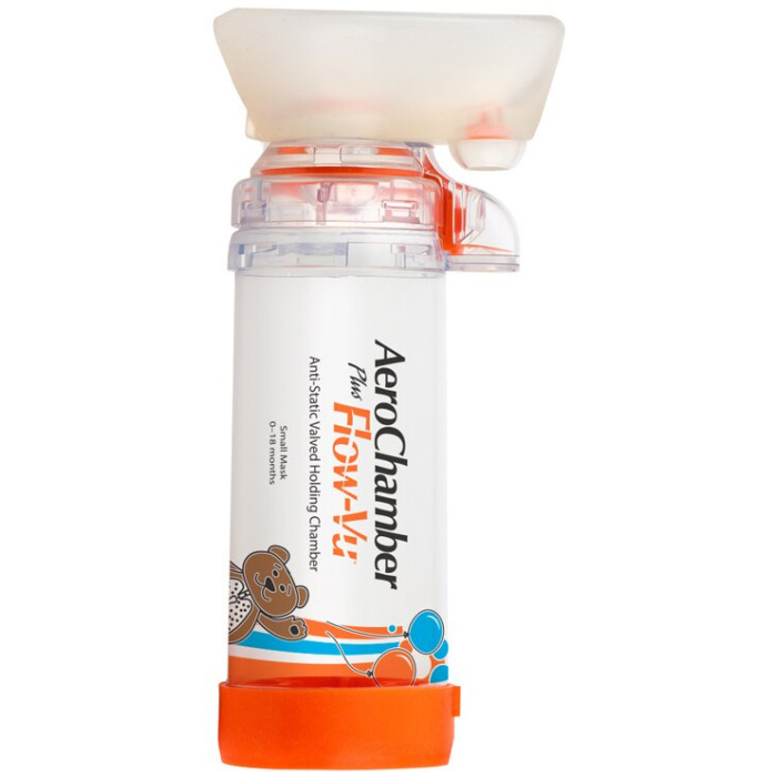 Aerochamber Plus Flow-Vu Arancione Camera di Inalazione Pediatrica Neonati fino 18 mesi