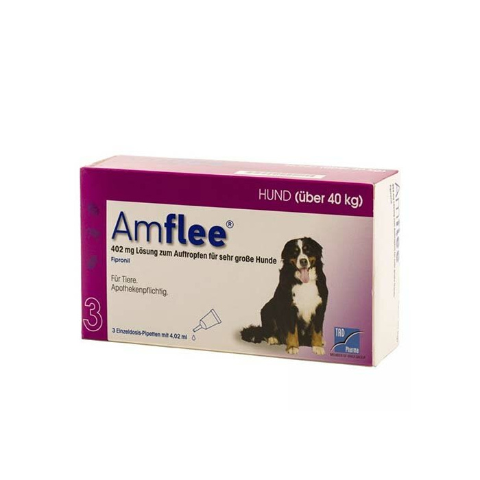 Amflee 402 mg soluzione spot-on per cani di taglia gigante - 402 mg soluzione spot on per cani da 40 a 60 kg 3 pipette da 4,02 ml