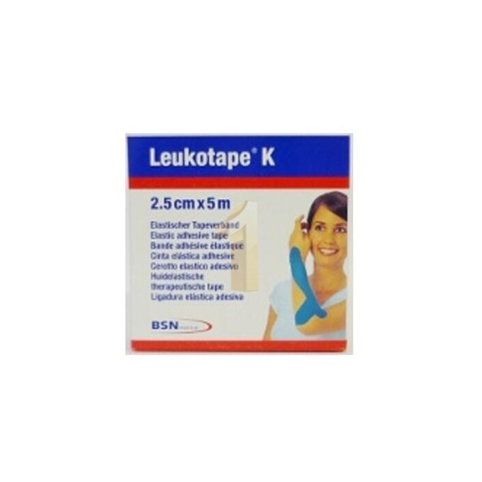 Benda adesiva leukotape k per taping fisioterapico larghezza2,5 cm lunghezza 5 m colore blu in rotolo