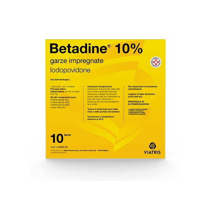 Betadine garze impregnate 10 x10 10% iodopovidone 10 garze