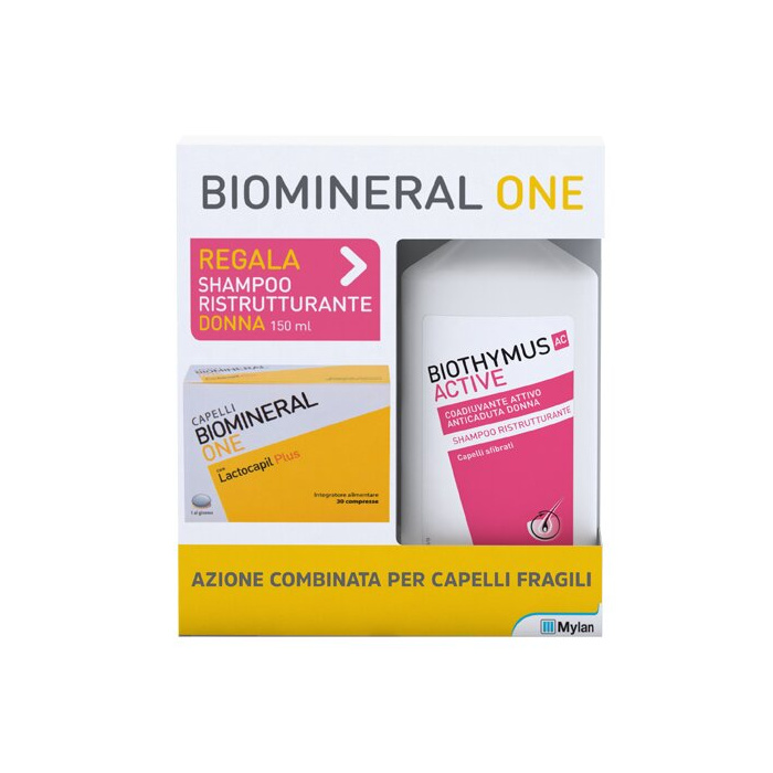 Biomineral one lactocapil 30 compresse + biothymus shampoo donna ristrutturante 150 ml