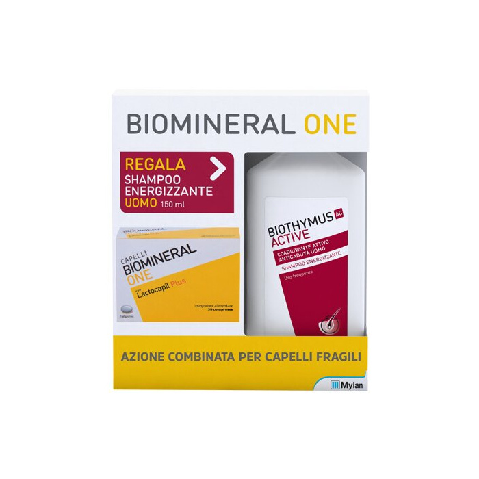 Biomineral one lactocapil 30 compresse + biothymus shampoo uomo energizzante 150 ml
