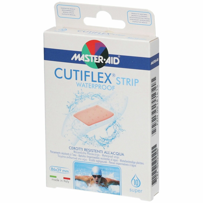 Cerotto master-aid cutiflex strip trasparente impermeabile supporto in poliuretano super 10 pezzi