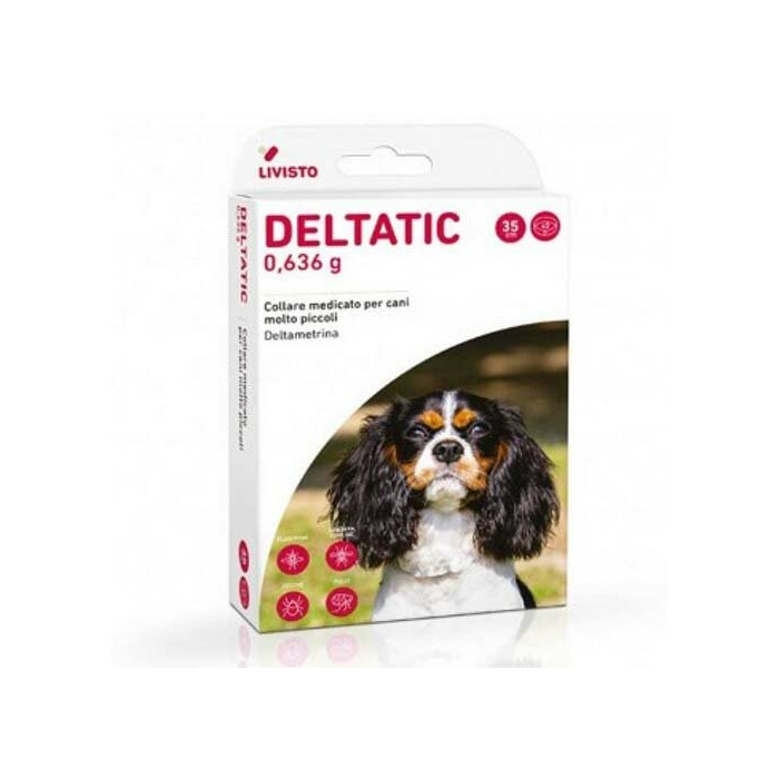 Deltatic collare medicato per cani molto piccoli - scatola di cartone con due bustine contenenti ciascuna 1 collare medicato da 35 cm per cani molto piccoli (0-5 kg)