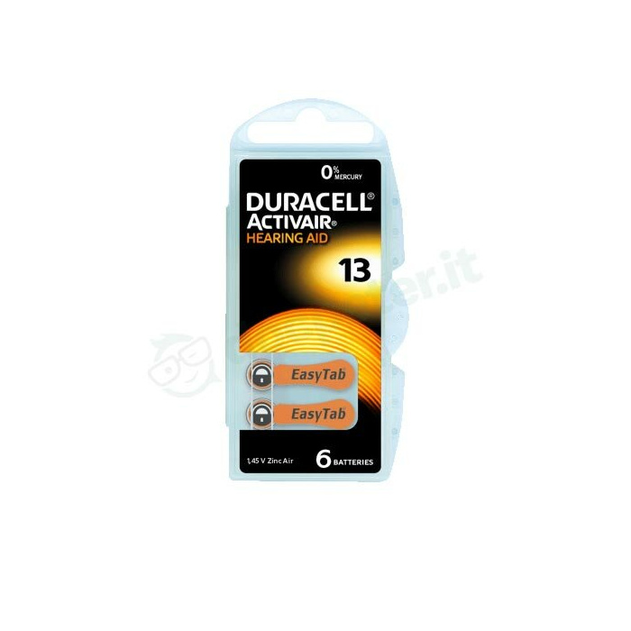Duracell 13 EasyTab 6 Batterie Apparecchio Acustico Arancio