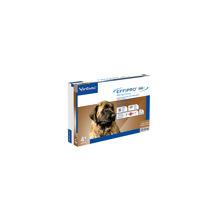 Effipro duo spot-on cani - 402 mg + 120 mg soluzione spot on per cani da 40 a 60 kg 4 pipette 4,02 ml