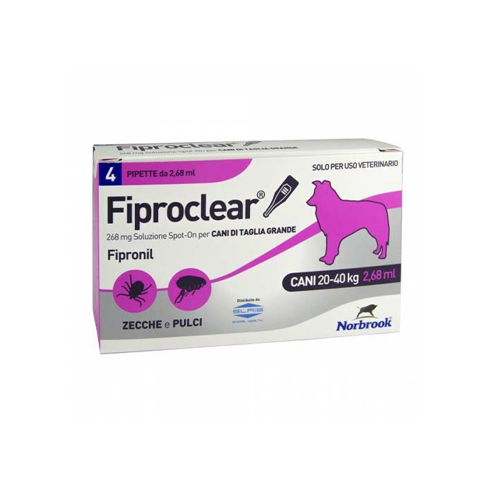 Fiproclear soluzione spot-on (cani) - 268 mg soluzione spot on per cani da 20 a 40 kg 4 pipette da 2,68 ml