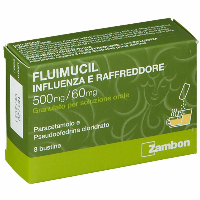 Fluimucil influenza e raffreddore 500 mg/60 mg 8 bustine